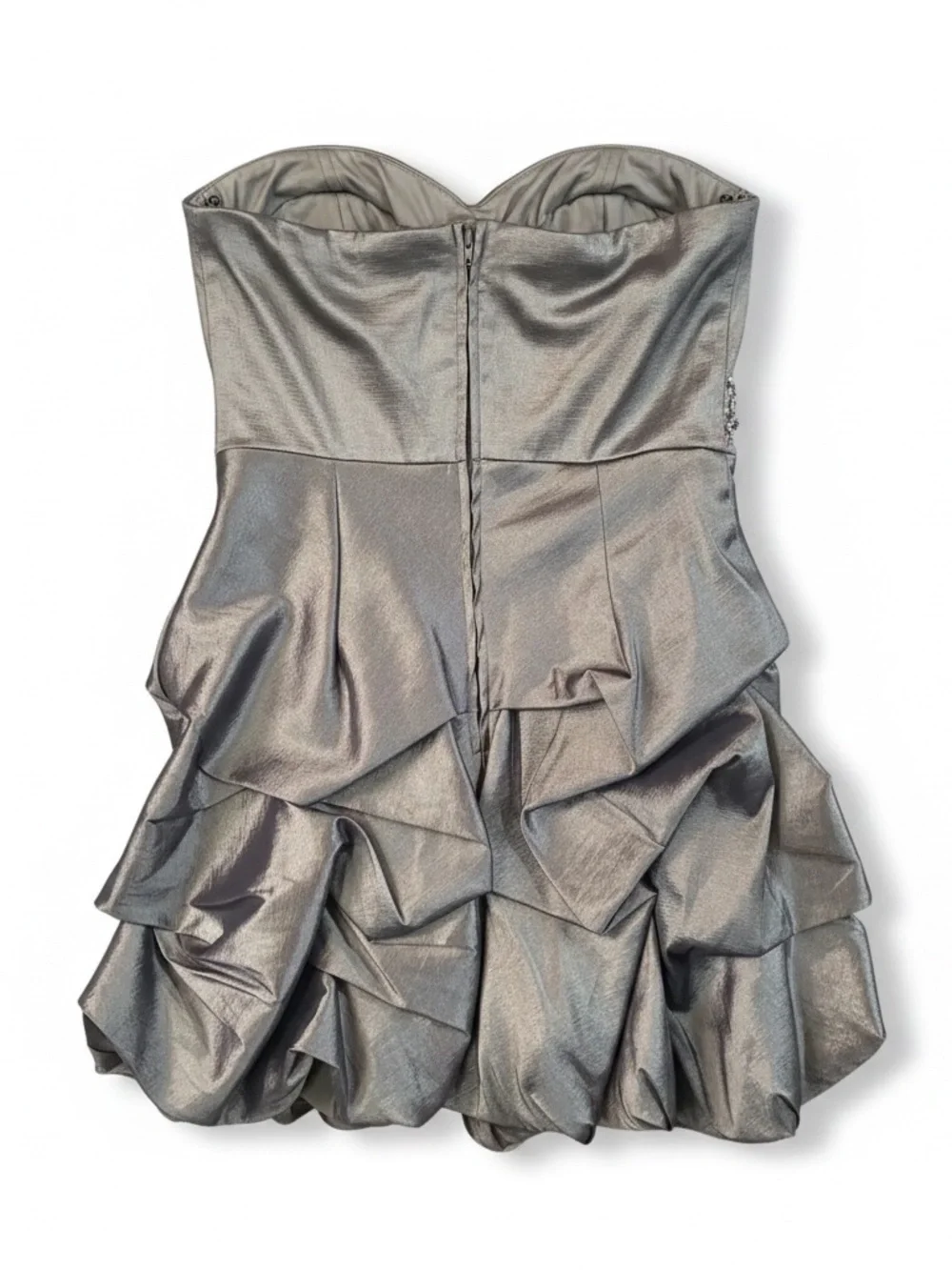 Metallic Grey Strapless Bubble Hem‎ Cocktail Dress Beaded Waist Party Formal